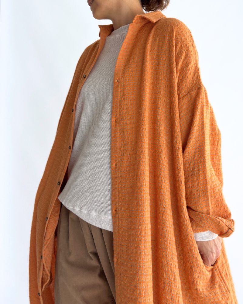 Wool Cotton Gingham Dress in Orange/Mocha