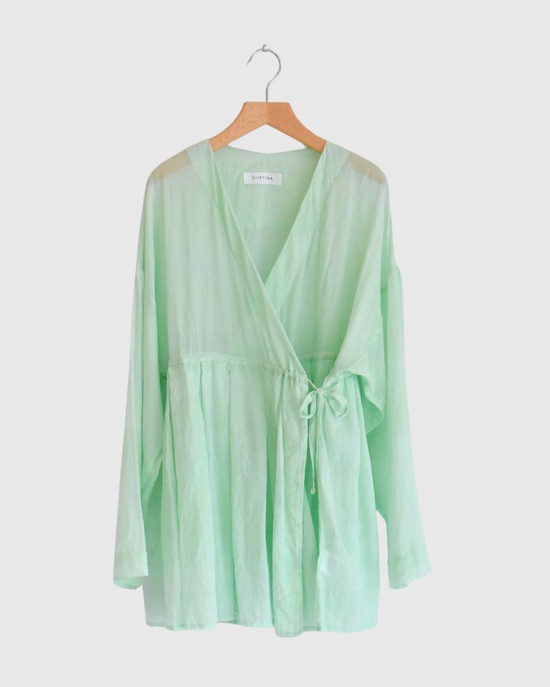 Silk Cotton Rabari Shirt in Light Green