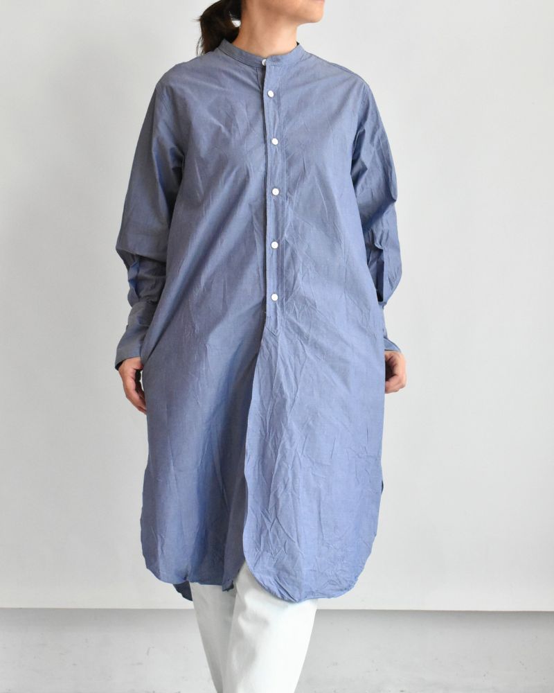 Typewriter Band Collar Shirt Dress in Navy Typewriter Band Collar Shirt Dress in Navy