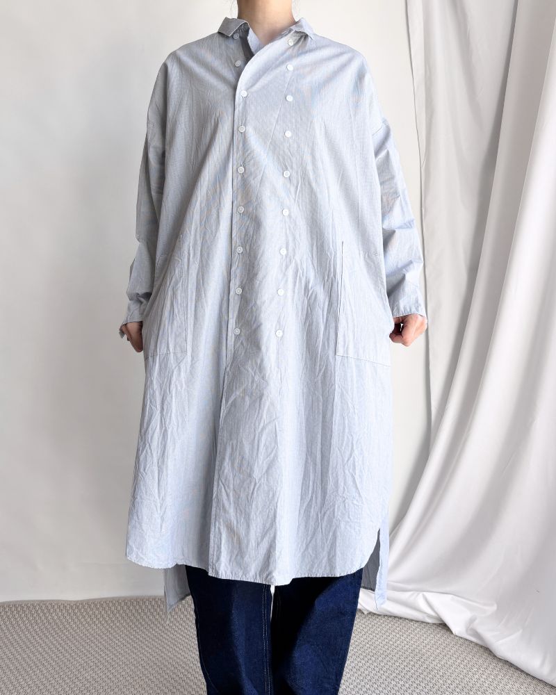 Hairline Stripe Chef Shirt Dress in Gray