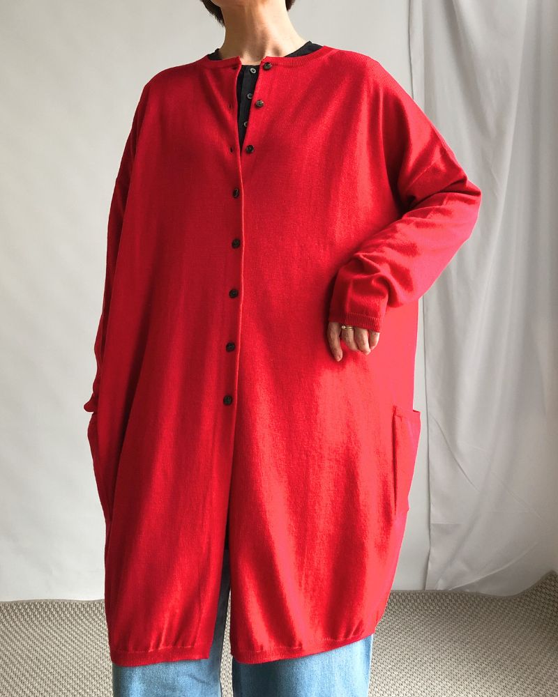 2-WAY Wide Long Cardigan in Red
