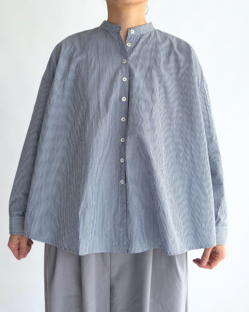 Band Collar Big Shirt in Sax/Navy – Miel.jp