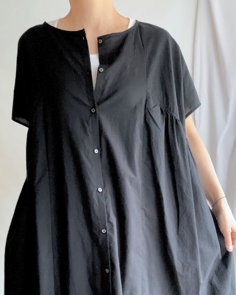 denier 2WAY Layered Side Gathered Dress in Black made in Japan – Miel.jp