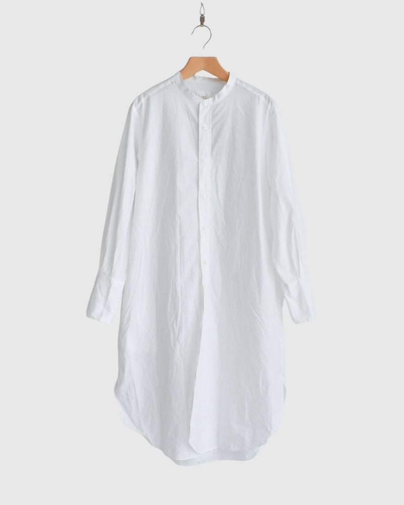 Typewriter Band Collar Shirt Dress in White