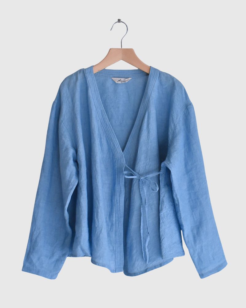 Indigo Linen Cache-Coeur Shirt in LightBlue