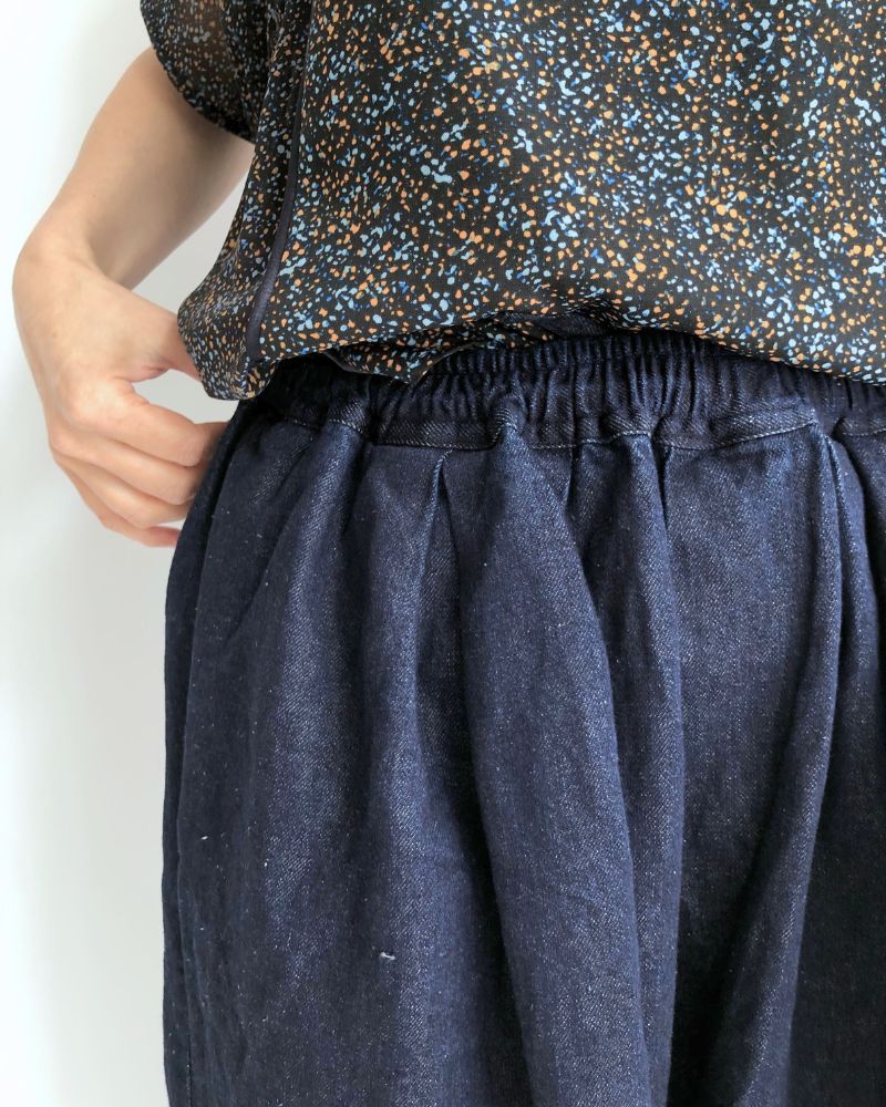 Cotton Linen Denim Tuck Pants in One Wash