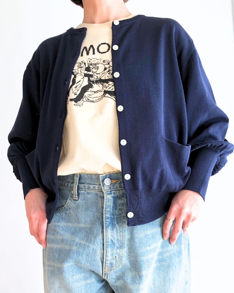 Gathered sleeve knit cardigan in Navy Gathered sleeve knit cardigan in Navy