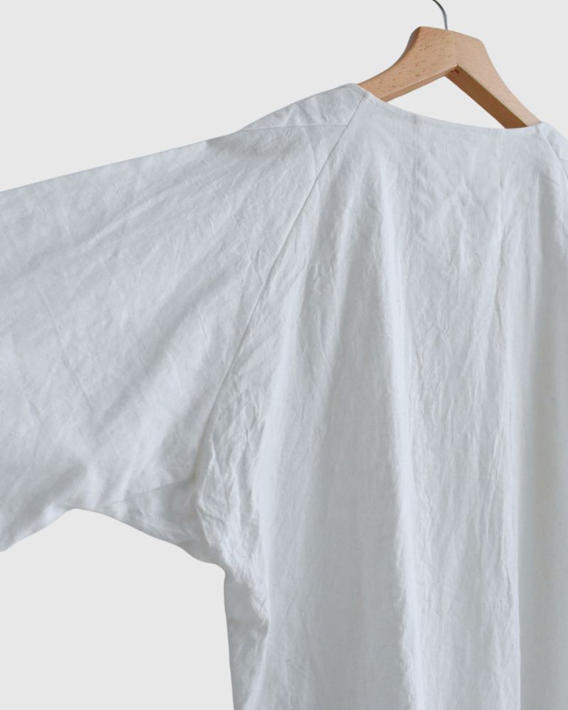 Cotton linen frill blouse in OffWhite