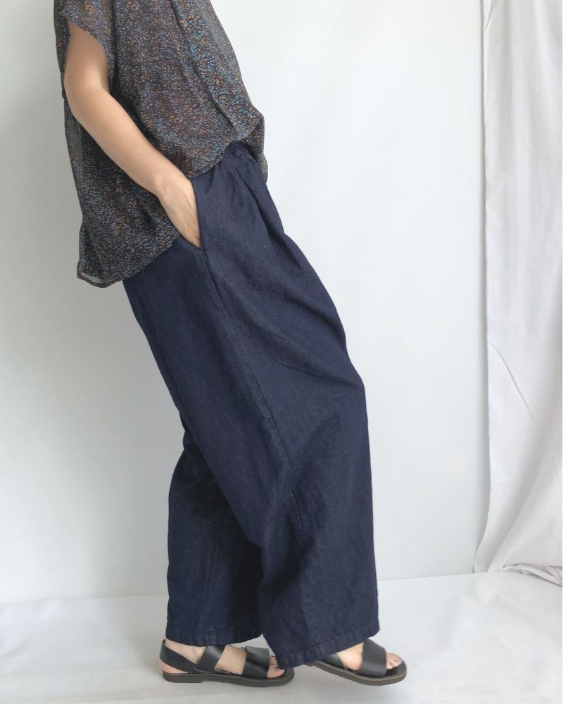 Cotton Linen Denim Tuck Pants in One Wash