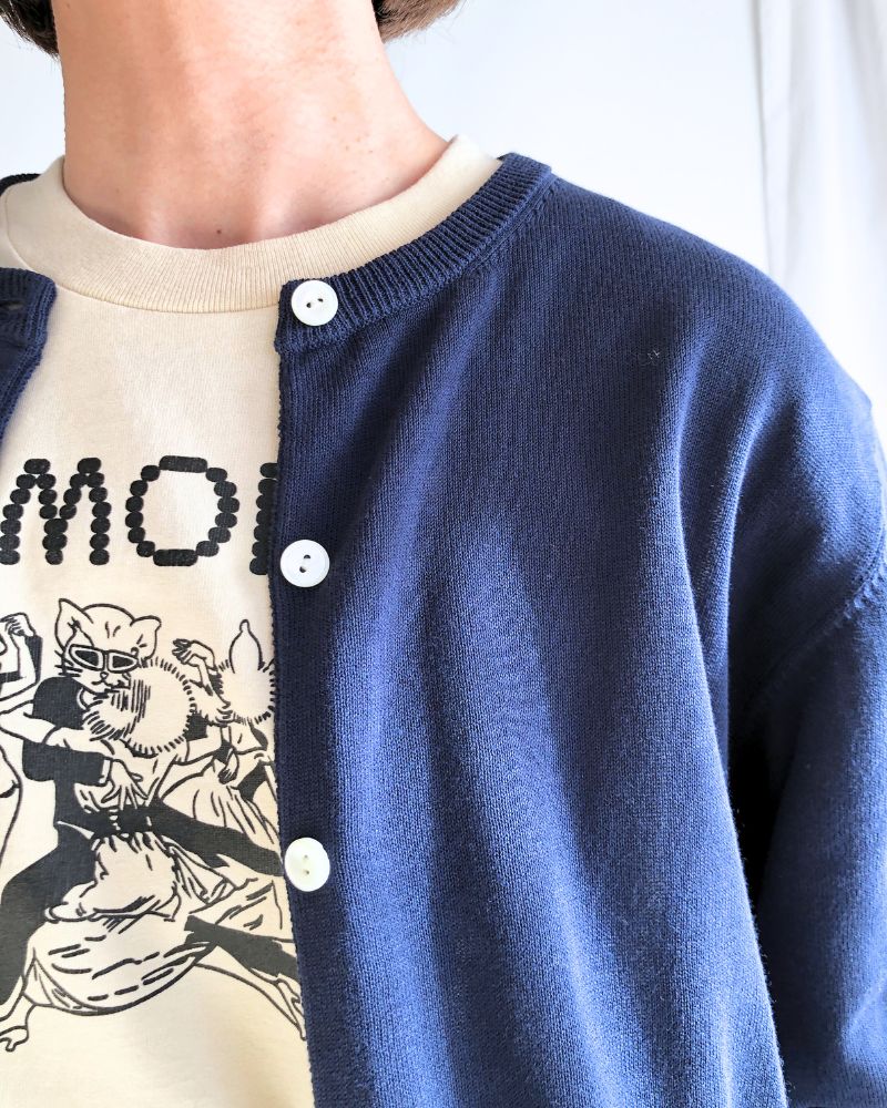 Gathered sleeve knit cardigan in Navy
