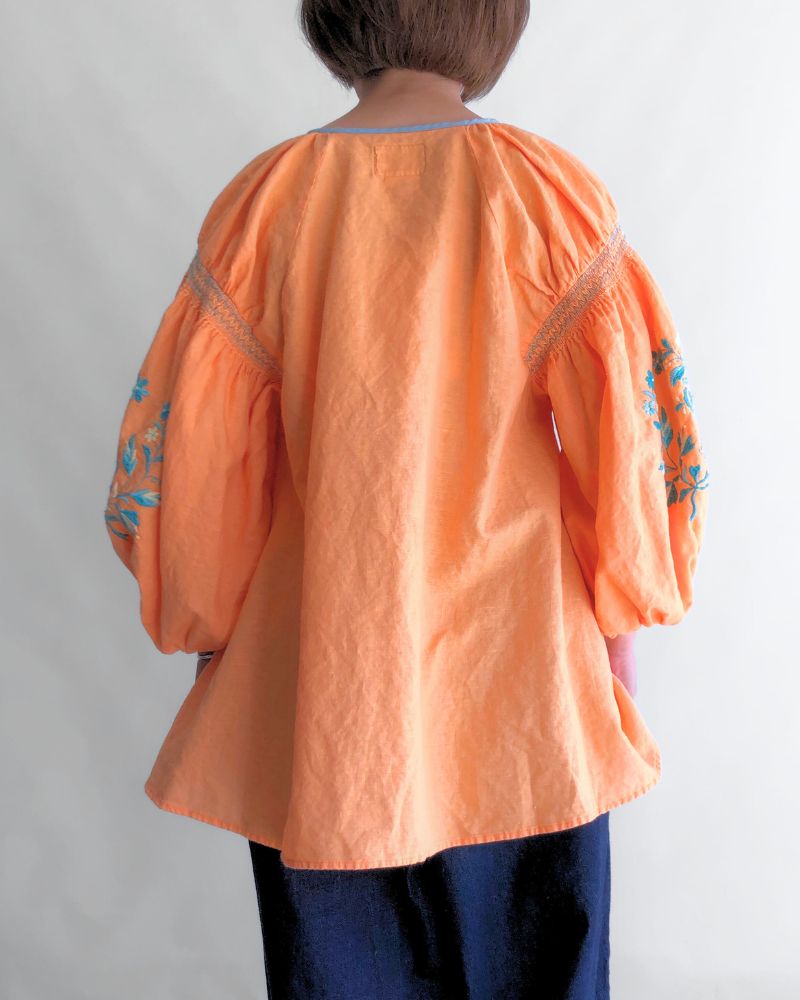 Floral Embroidery Blouse in Orange
