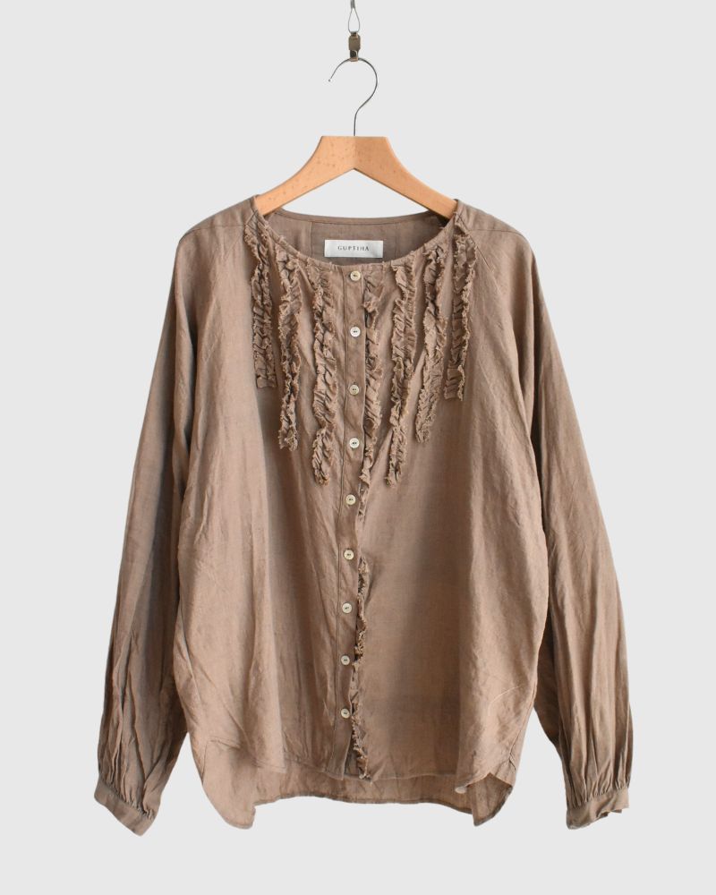 Cotton linen frill blouse in FluxBeige