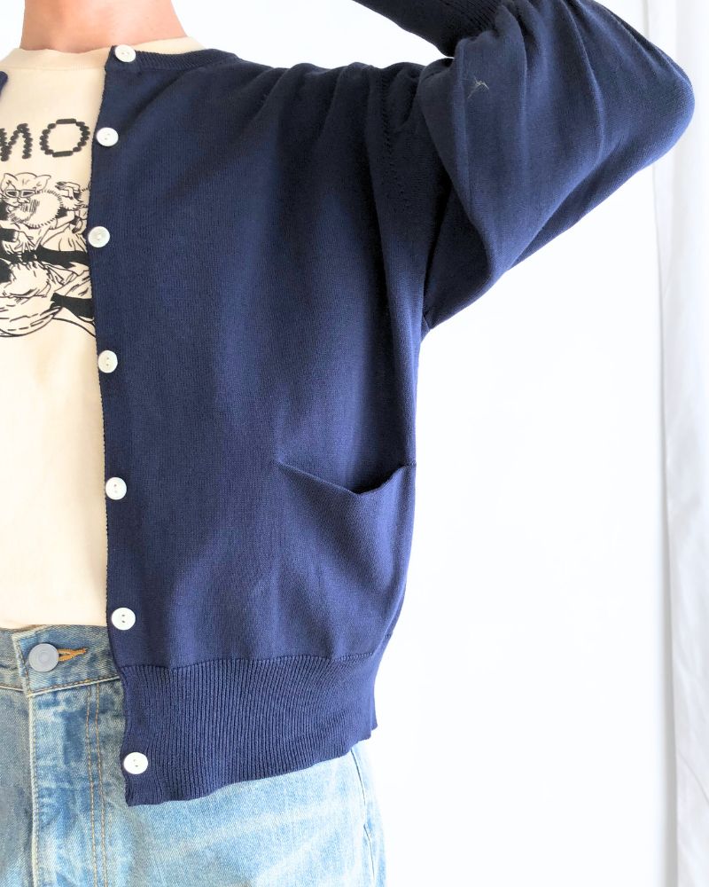Gathered sleeve knit cardigan in Navy