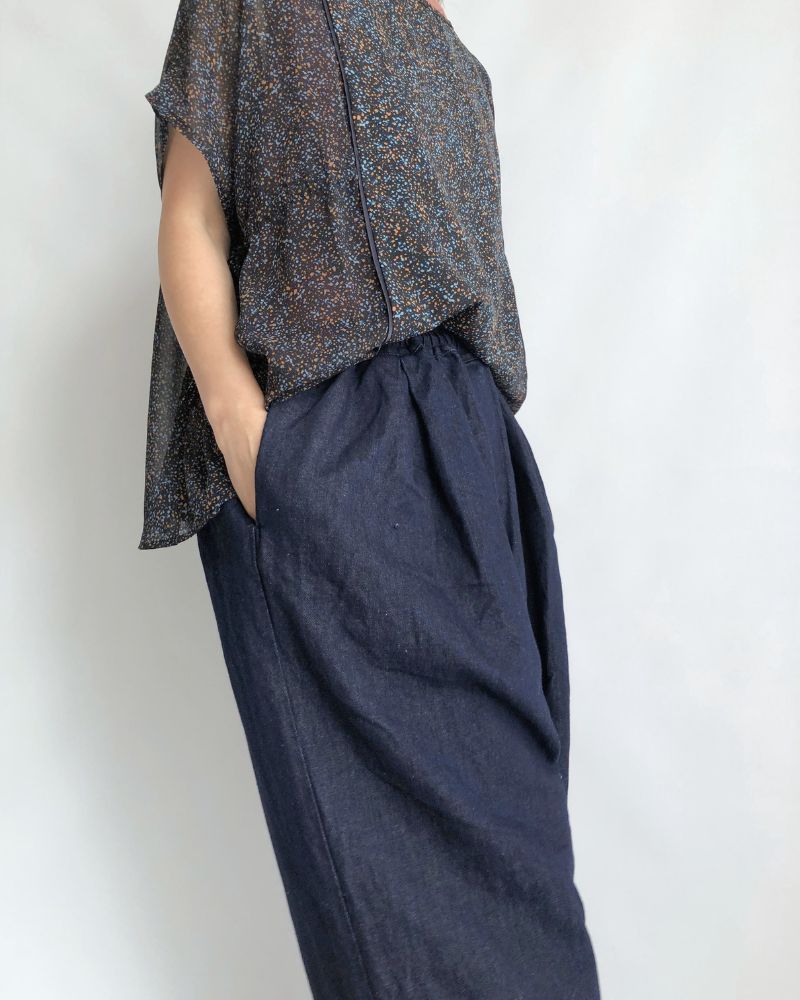 Cotton Linen Denim Tuck Pants in One Wash