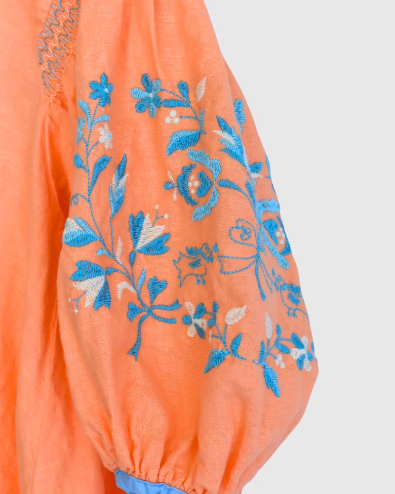 Floral Embroidery Blouse in Orange