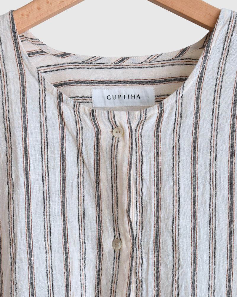 Bengal Stripe Tunic Dress in Ecru