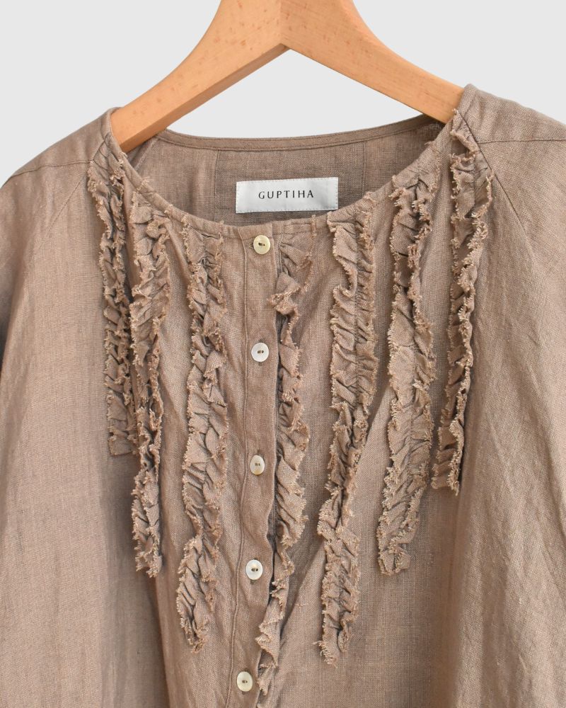 Cotton linen frill blouse in FluxBeige