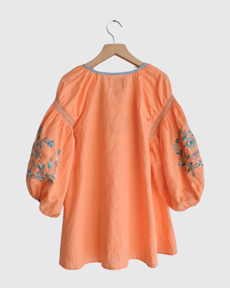 Floral Embroidery Blouse in Orange