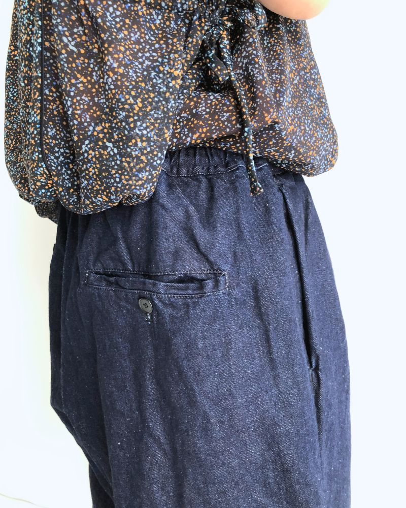 Cotton Linen Denim Tuck Pants in One Wash