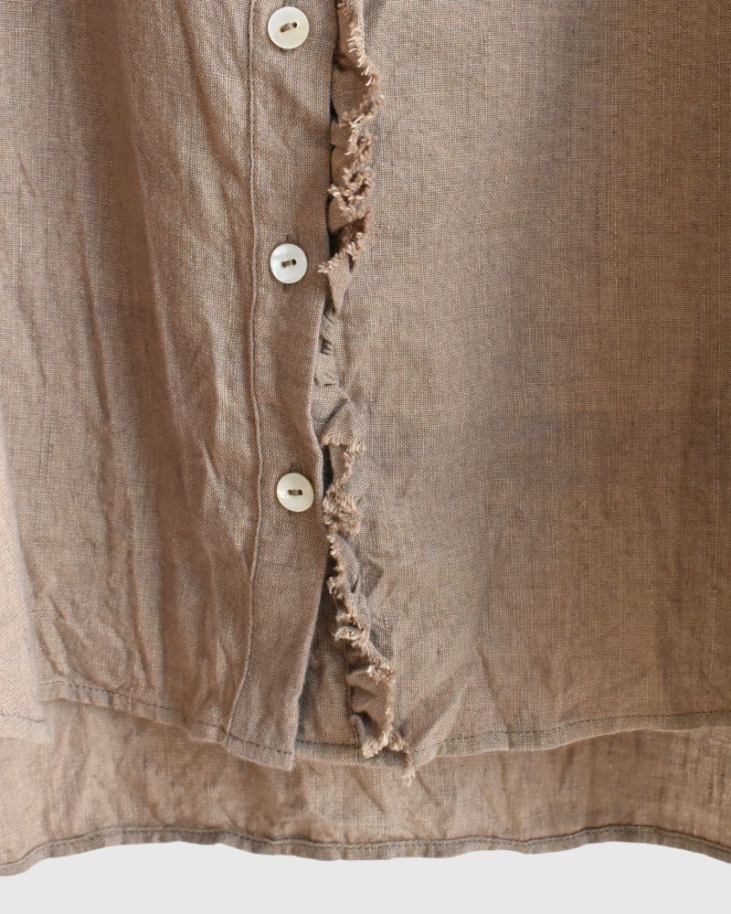 Cotton linen frill blouse in FluxBeige