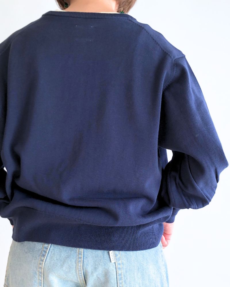 Gathered sleeve knit cardigan in Navy