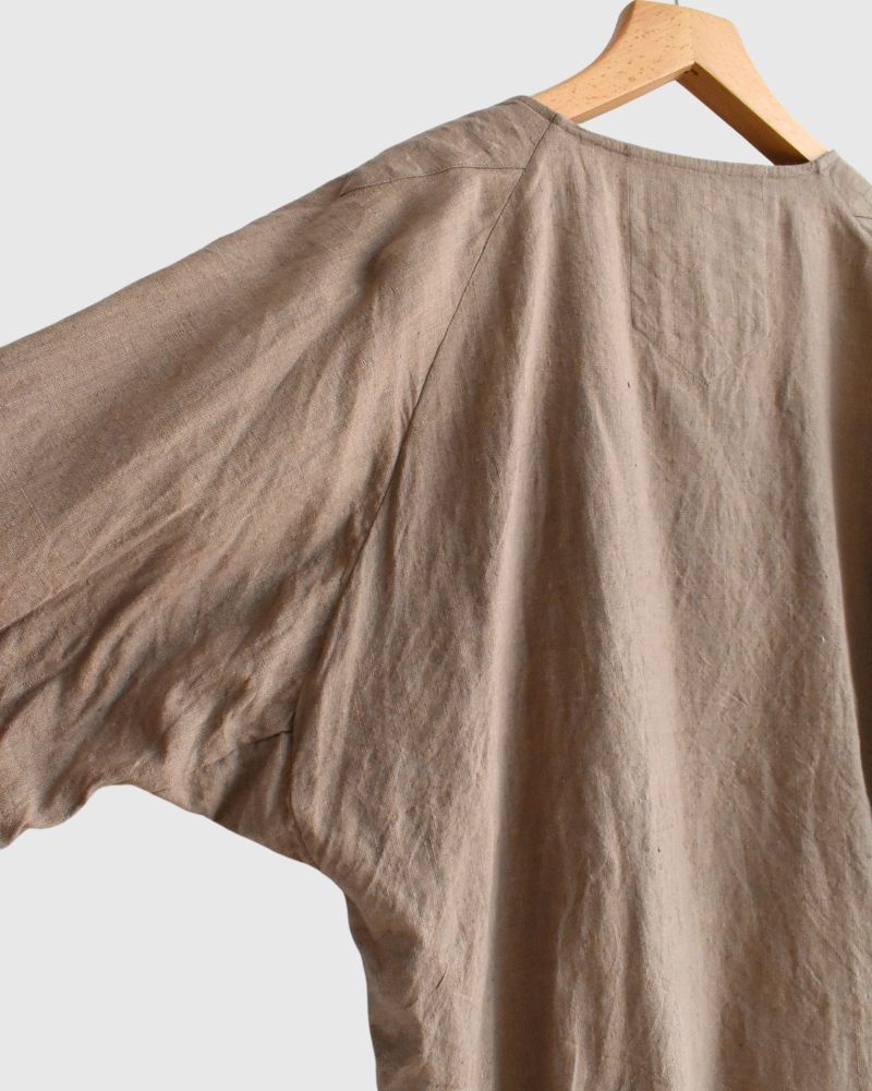 Cotton linen frill blouse in FluxBeige