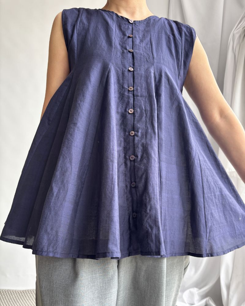 Silk cotton gusset 2-way tank top in Navy