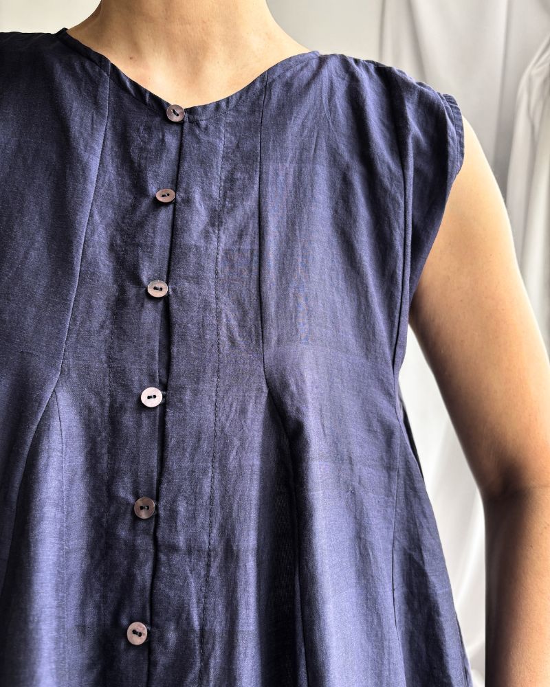 Silk cotton gusset 2-way tank top in Navy