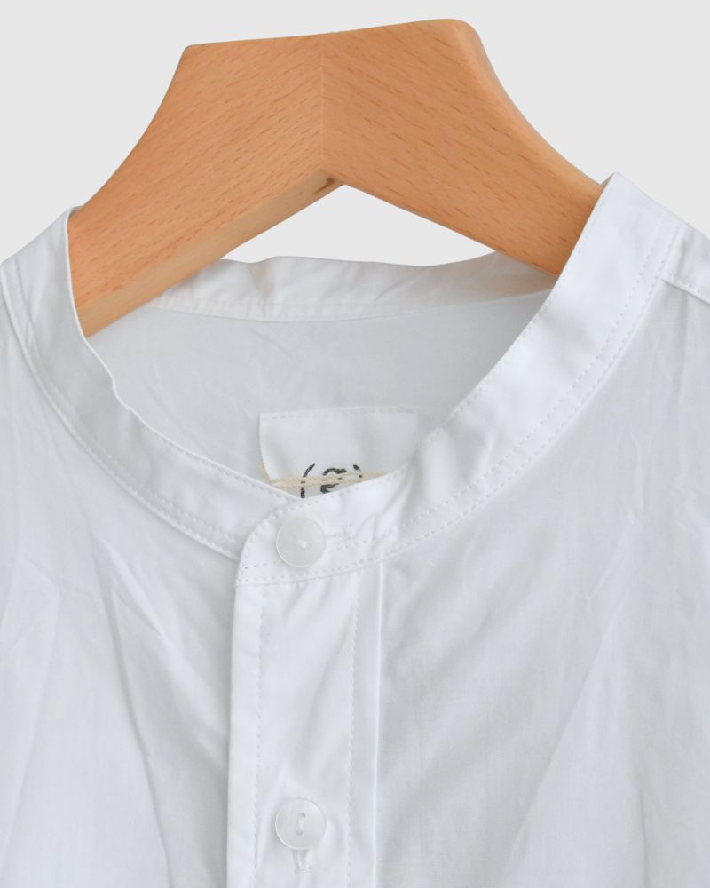 Typewriter Band Collar Shirt Dress in White