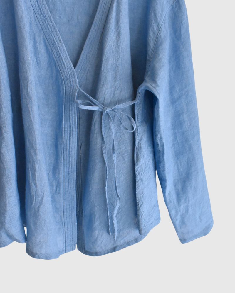 Indigo Linen Cache-Coeur Shirt in LightBlue