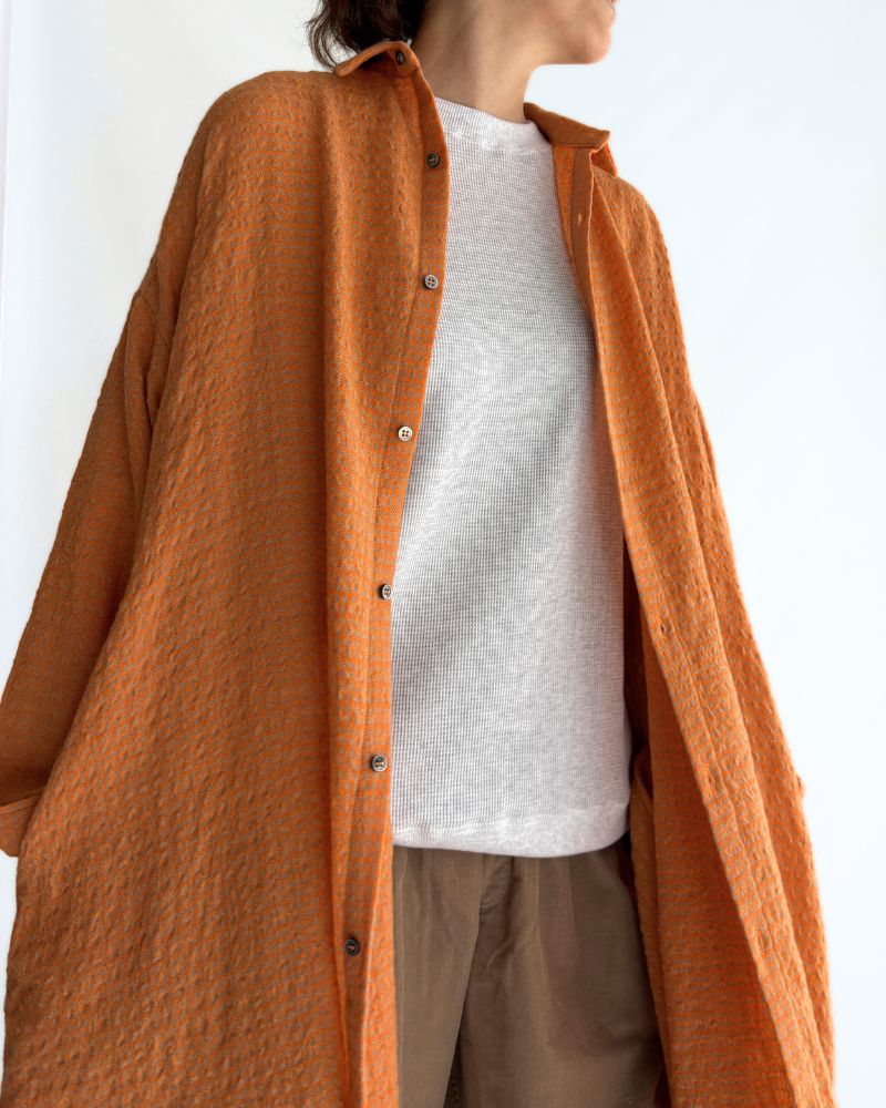 Wool Cotton Gingham Dress in Orange/Mocha