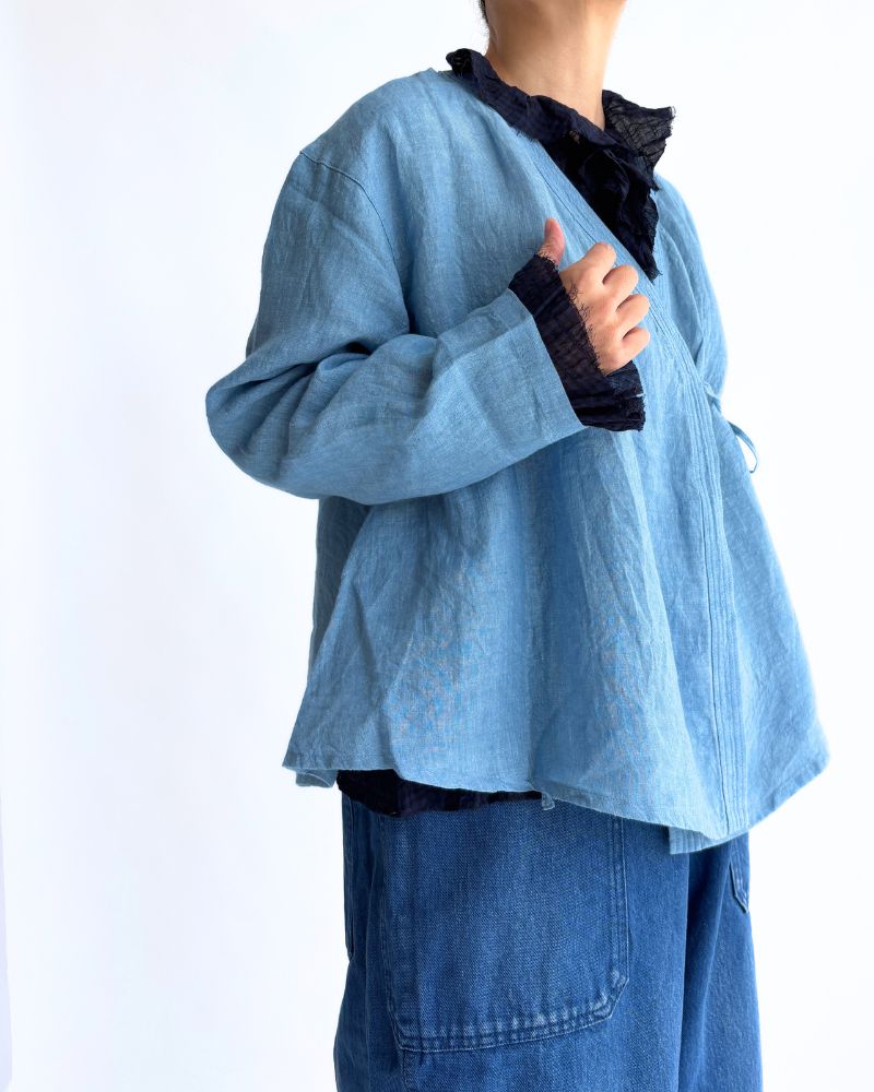 Indigo Linen Cache-Coeur Shirt in LightBlue