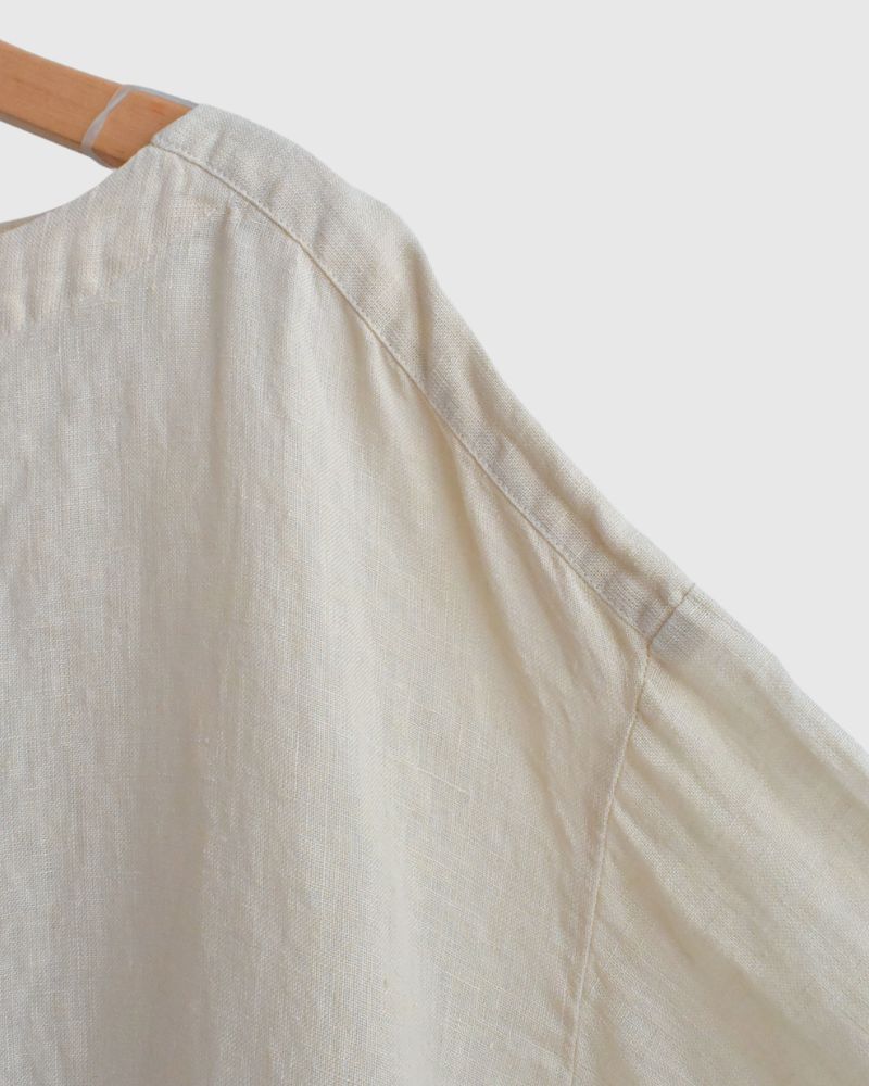Organic Belgian Linen Simple Pullover in GrayishMilk