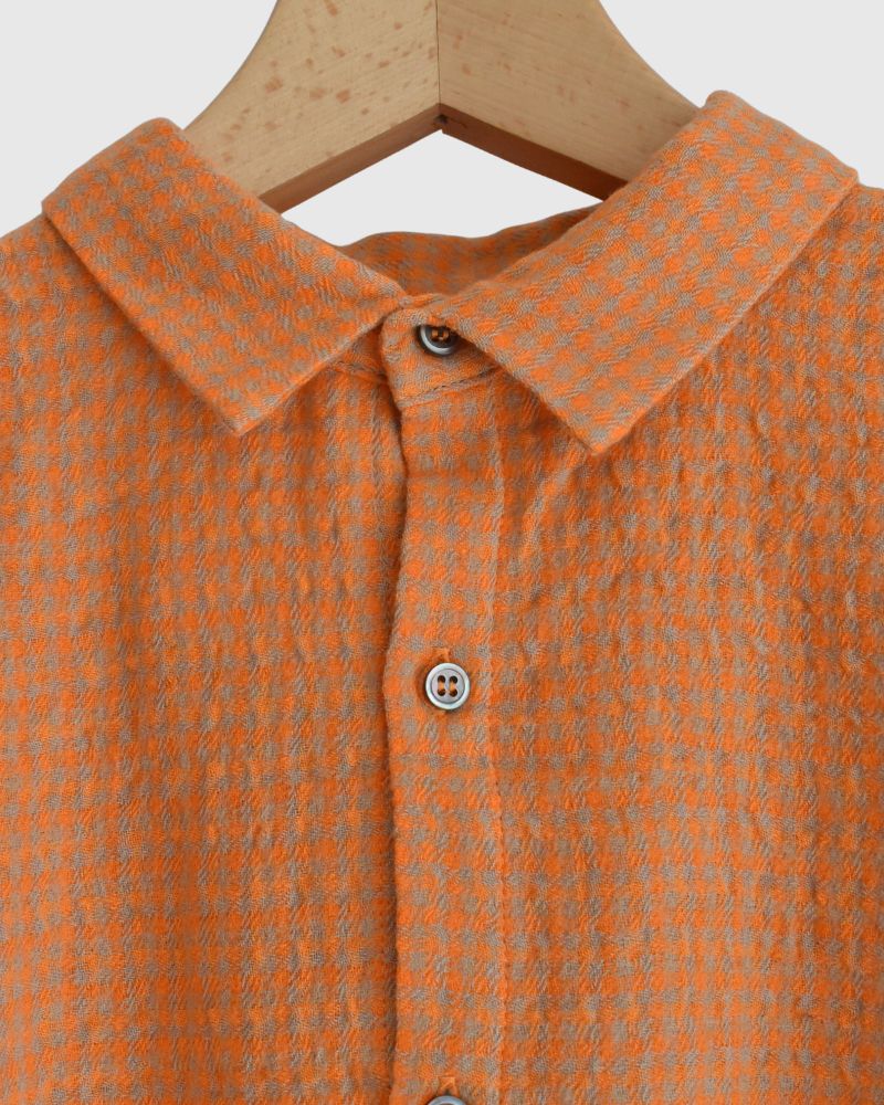 Wool cotton gingham shirt in Orange/Mocha