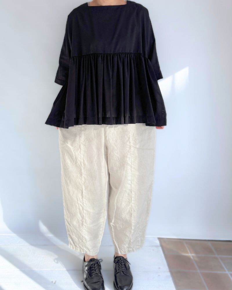 Gathered boat neck blouse in Black