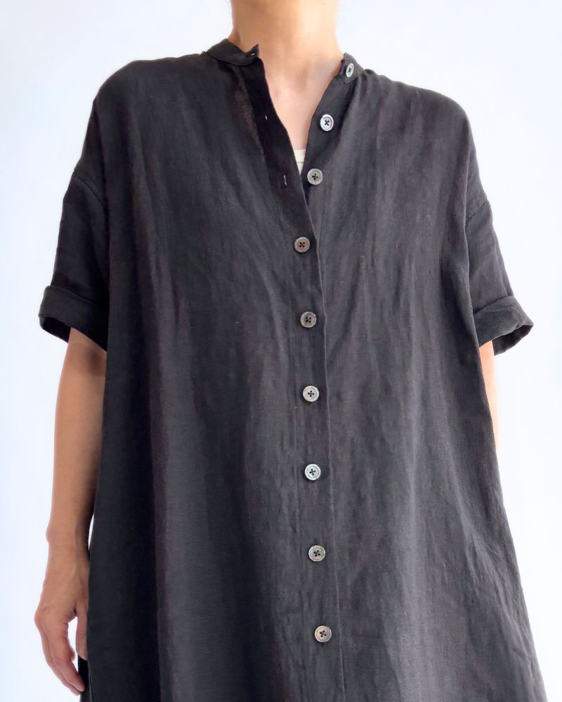 Band collar shirt dress in Black