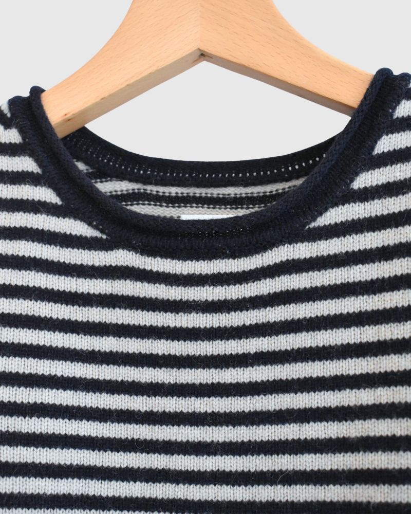 Border knit pullover in Pebblegray/Navy