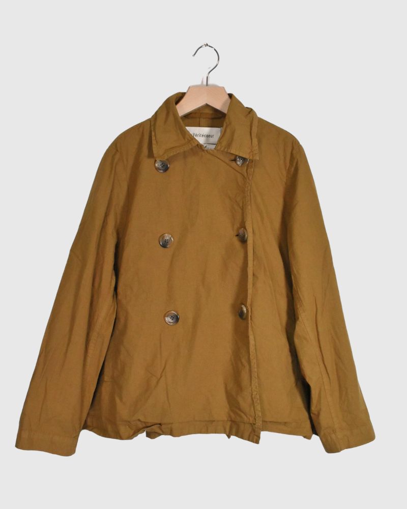 Double Button Short Coat in Brown