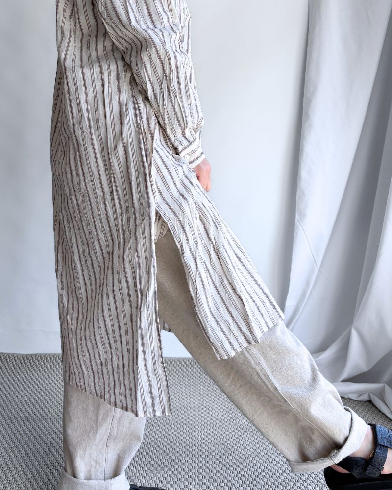 Bengal Stripe Tunic Dress in Ecru