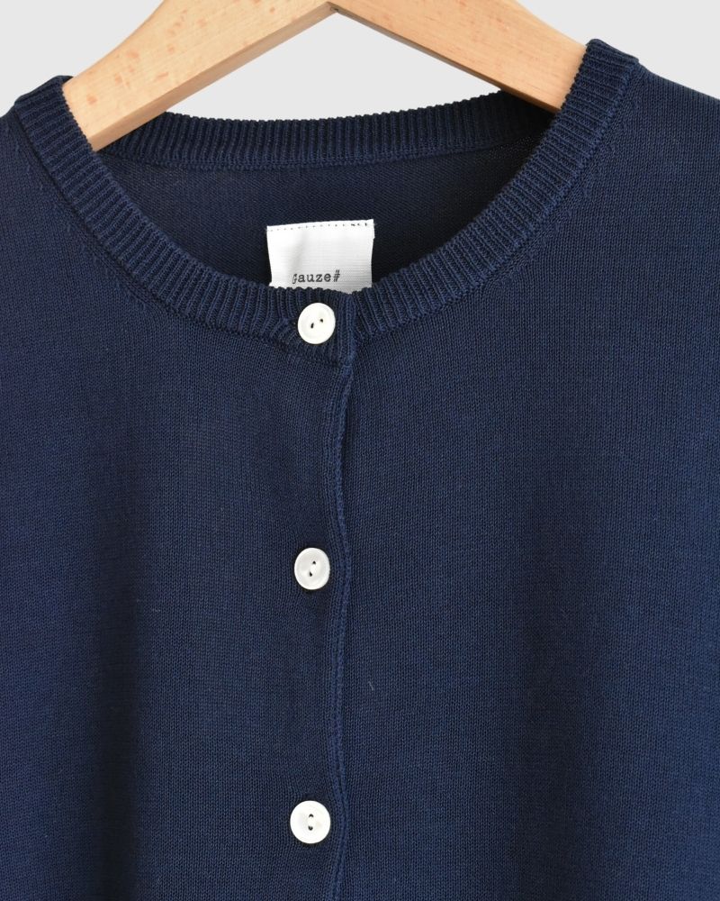 Gathered sleeve knit cardigan in Navy