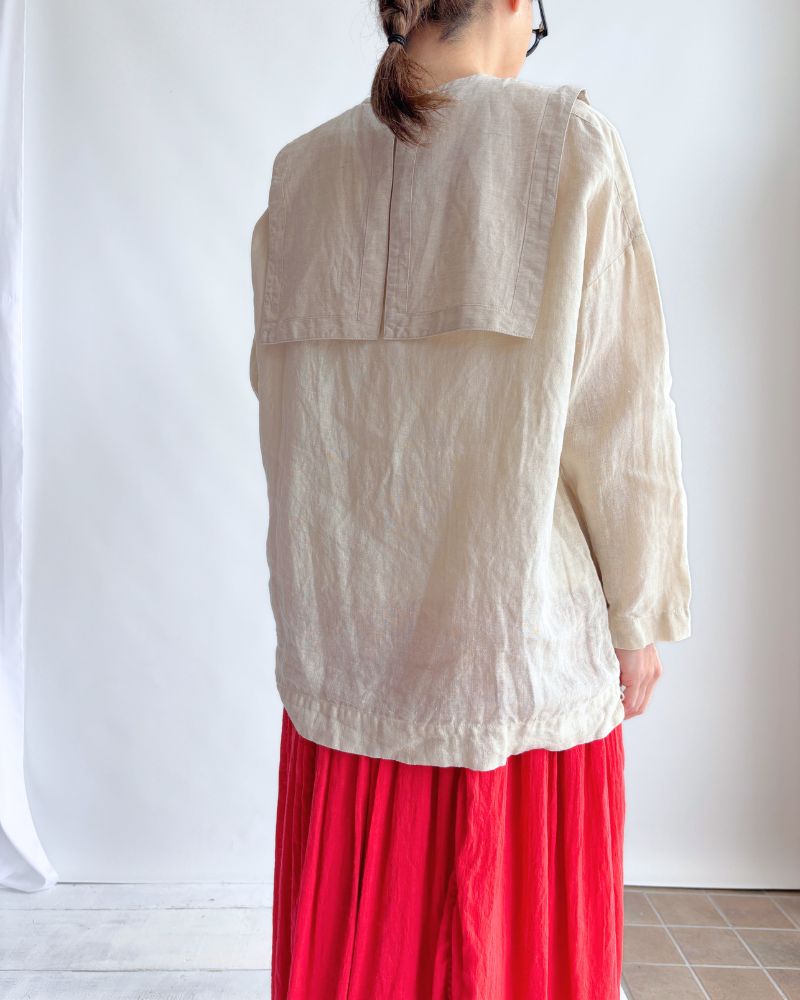 Organic Belgian Linen Simple Pullover in GrayishMilk