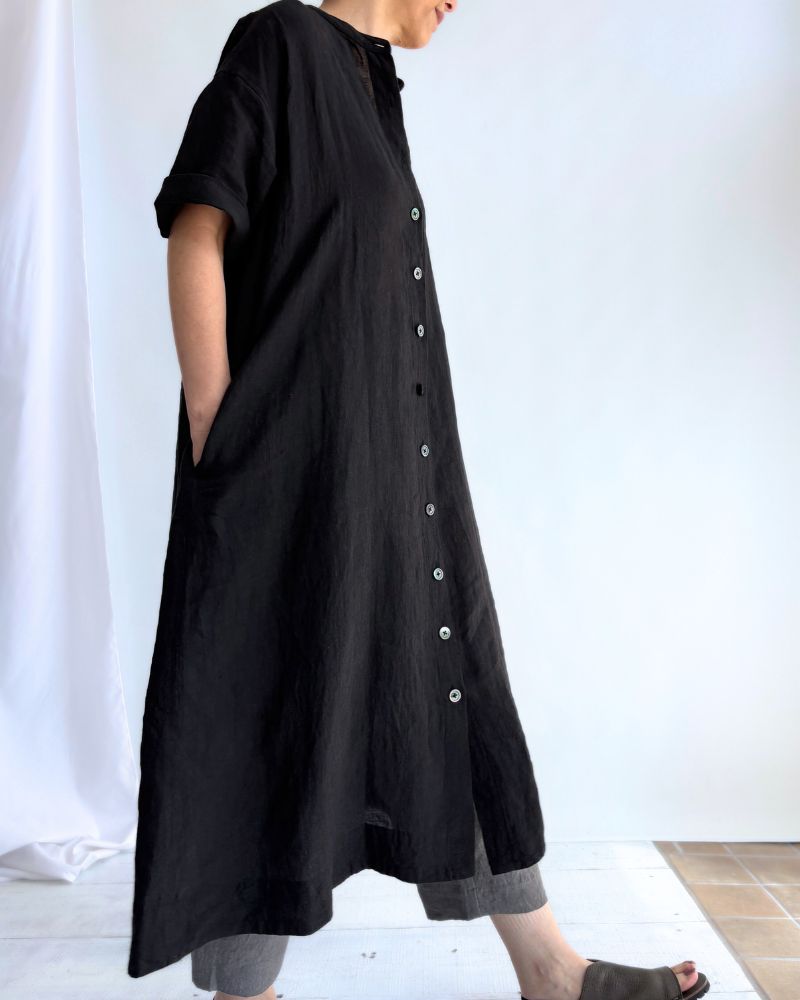 Band collar shirt dress in Black