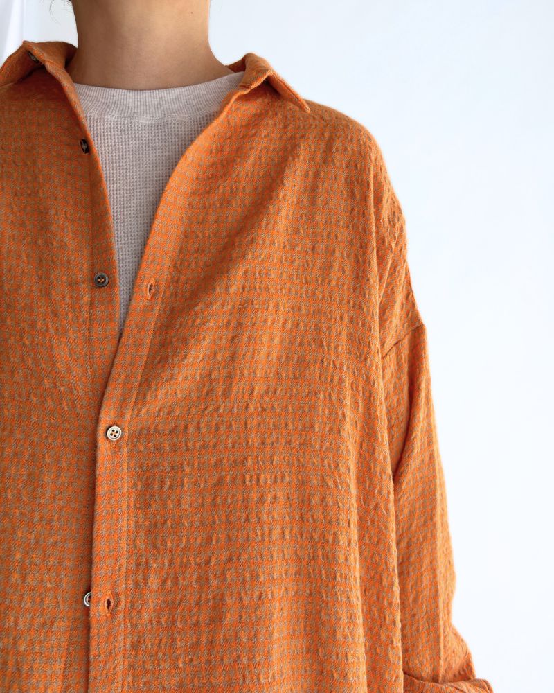 Wool Cotton Gingham Dress in Orange/Mocha