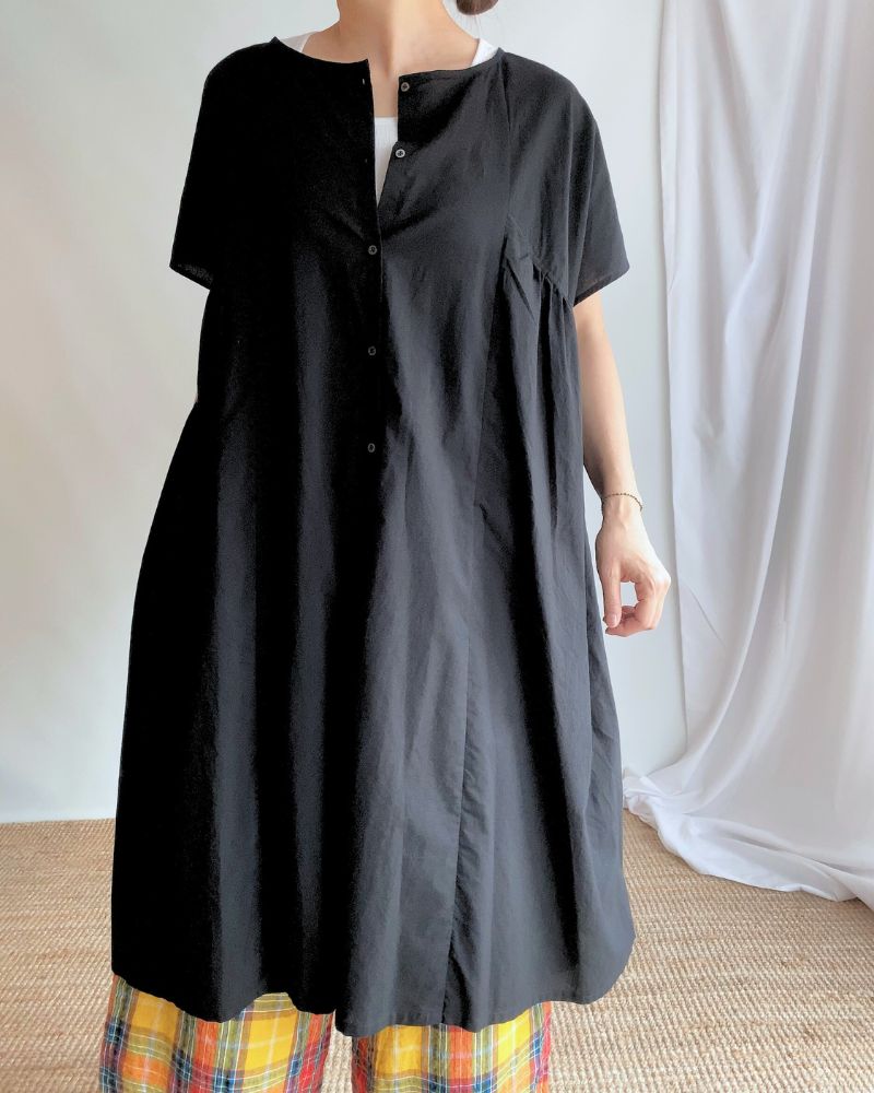 denier 2WAY Layered Side Gathered Dress in Black made in Japan – Miel.jp