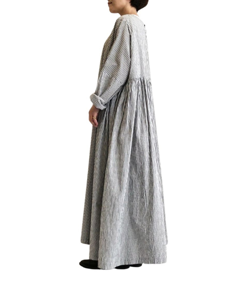 Gathered Dress in Stripe-B