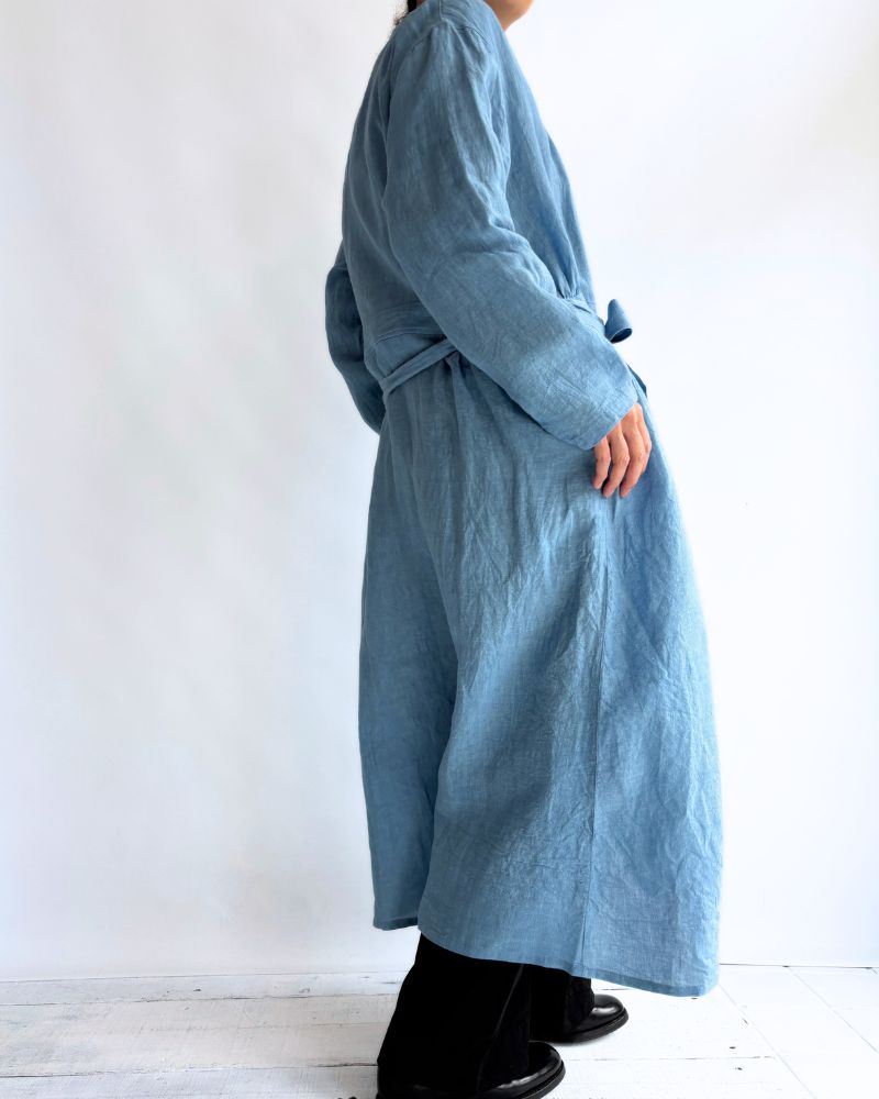 Indigo Linen Cache-Coeur Dress in LightBlue