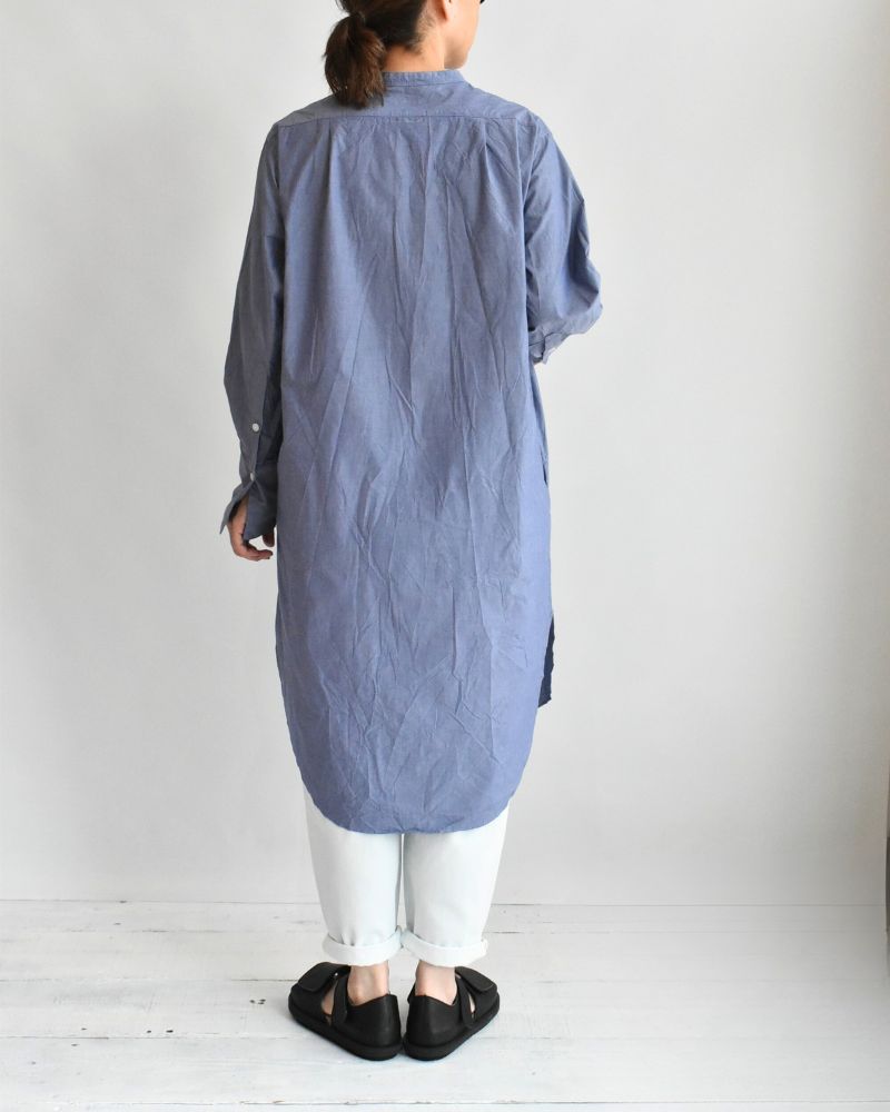 Typewriter Band Collar Shirt Dress in Navy