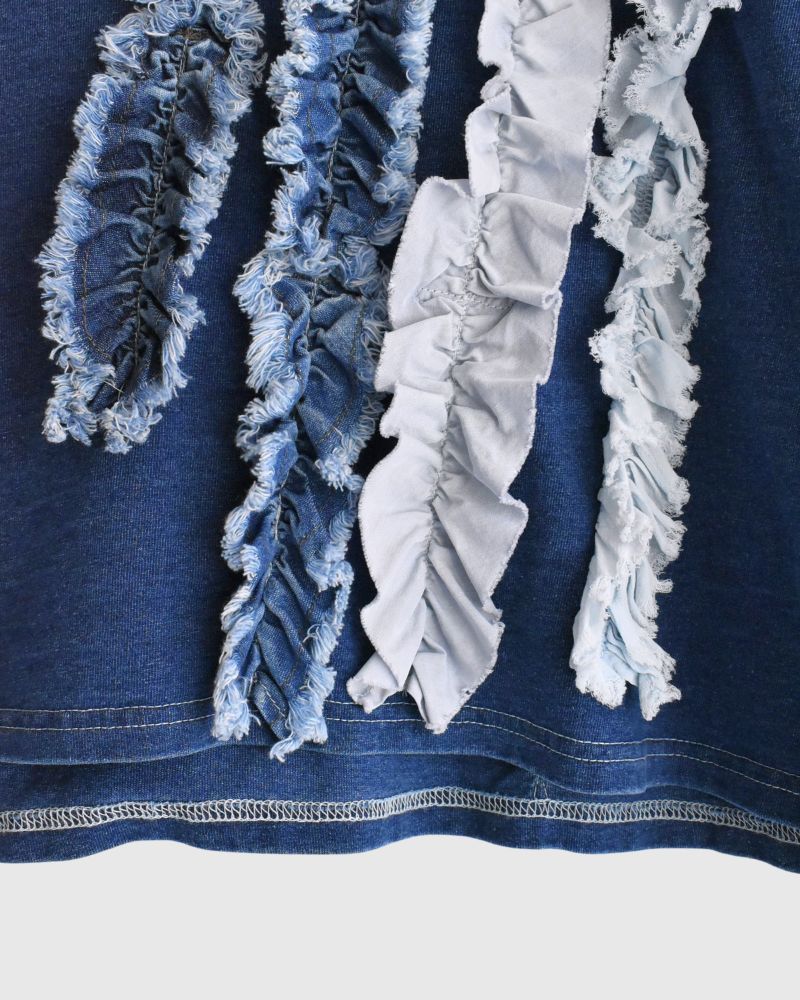 Vintage Cotton Jersey Frill Sleeveless Tee in Navy