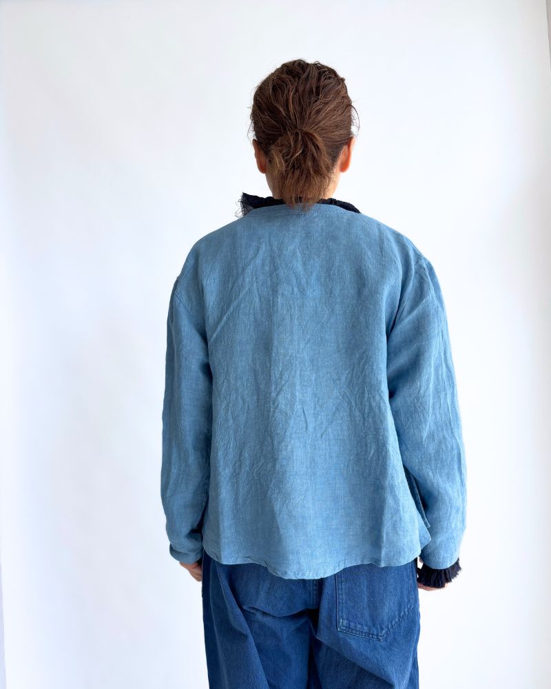 Indigo Linen Cache-Coeur Shirt in LightBlue