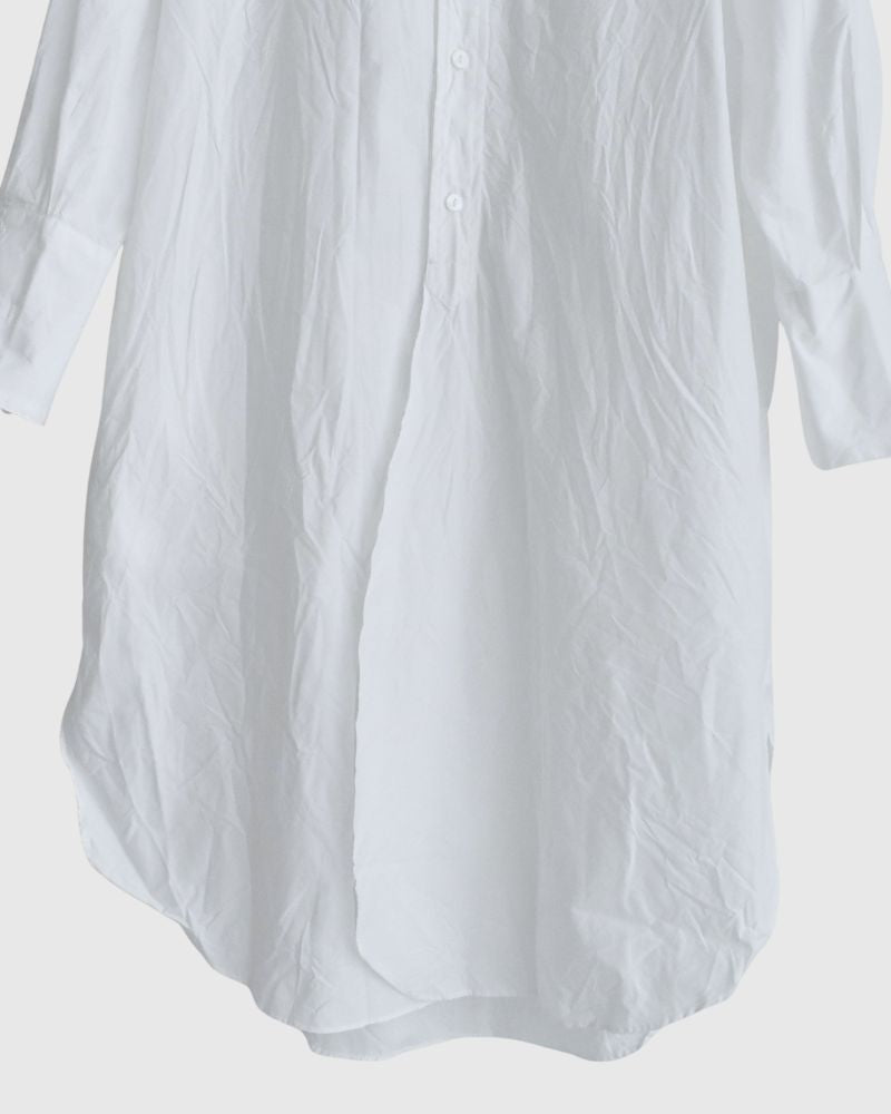 Typewriter Band Collar Shirt Dress in White